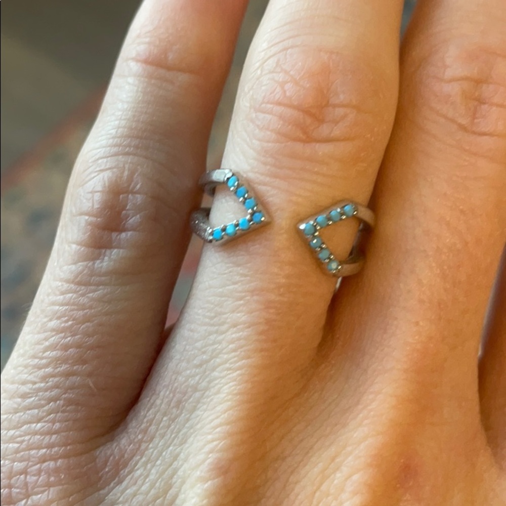 Silver and teal ring